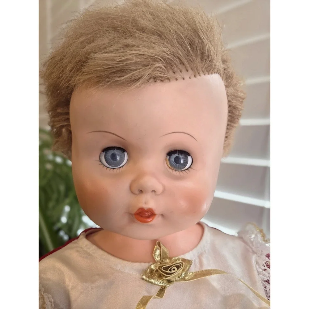 Vtg 50s 60s Drink And Wet Doll Eyes Close Blue Eyes Reddish Brown Hair‎
